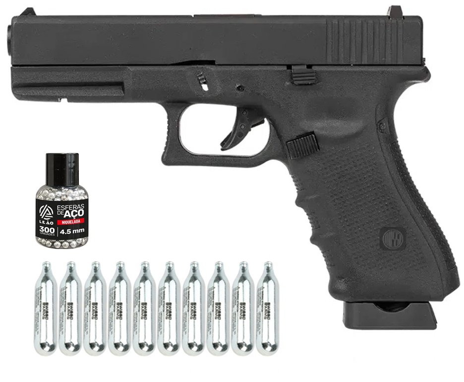 Pistola de Pressão Airgun CO2 GK G17 Blowback 4,5mm - Rossi + CO2 + BBS