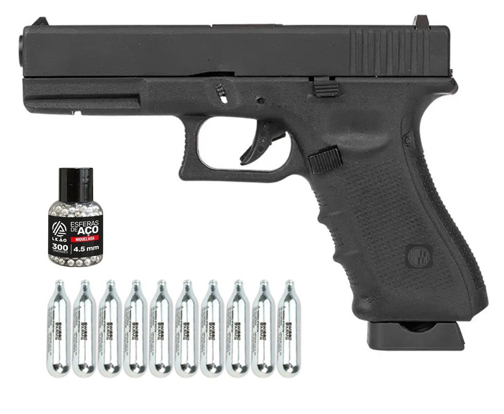 Pistola de Pressão Airgun CO2 GK G17 Blowback 4,5mm - Rossi + CO2 + BBS