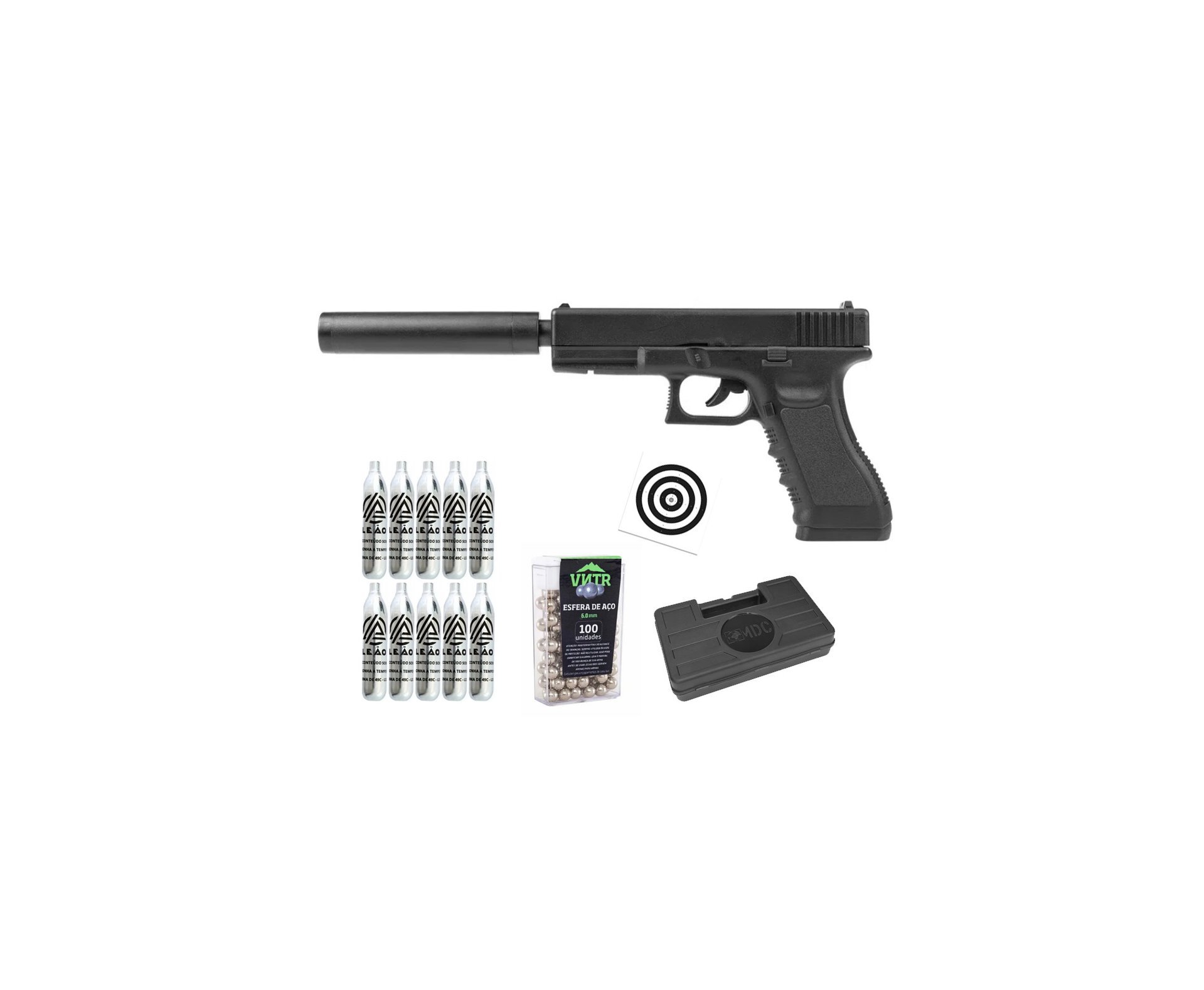 Pistola de Pressão Airgun CO2 G17 Magnum 6,0mm - Rossi + Co2 + BBS + Case + Alvos