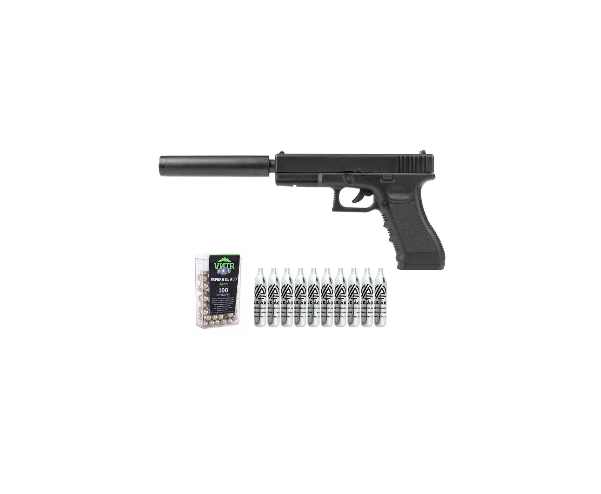 Pistola de Pressão Airgun CO2 G17 Magnum 6,0mm - Rossi + Co2 + BBS