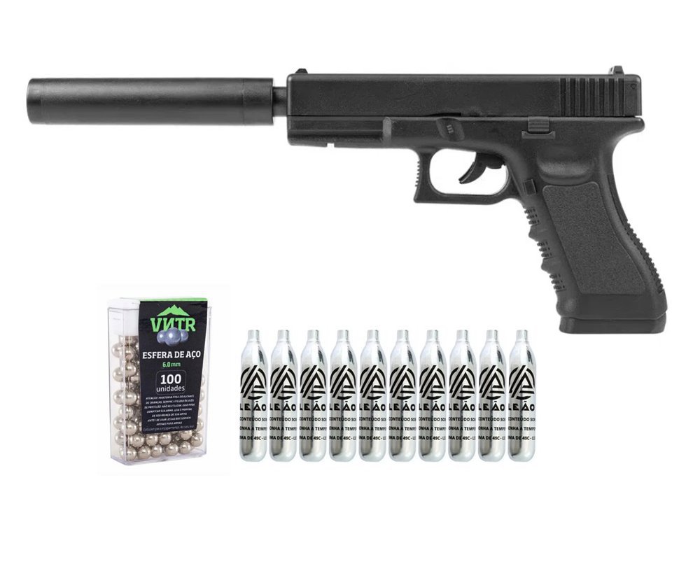 Pistola de Pressão Airgun CO2 G17 Magnum 6,0mm - Rossi + Co2 + BBS