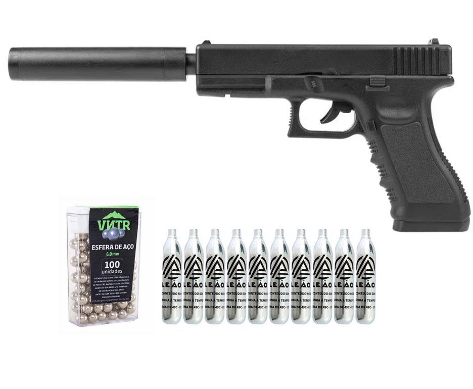 Pistola de Pressão Airgun CO2 G17 Magnum 4,5mm - Rossi + Co2 + BBS