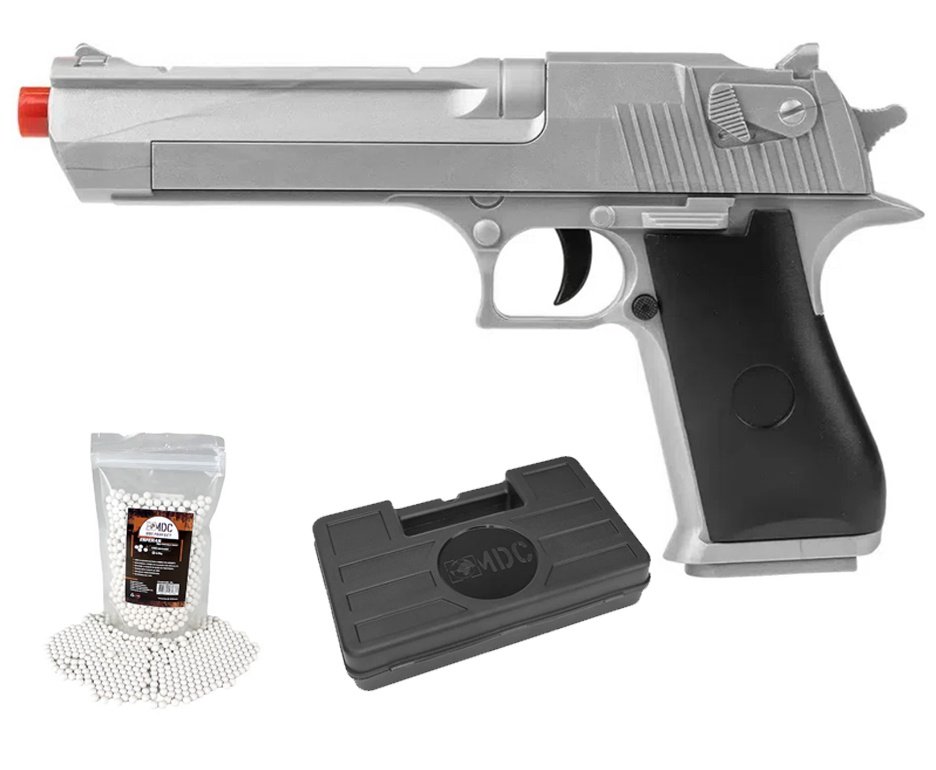 Pistola de Airsoft VG Desert Eagle Silver V30 Mola 6,0mm - Rossi + BBS + Case