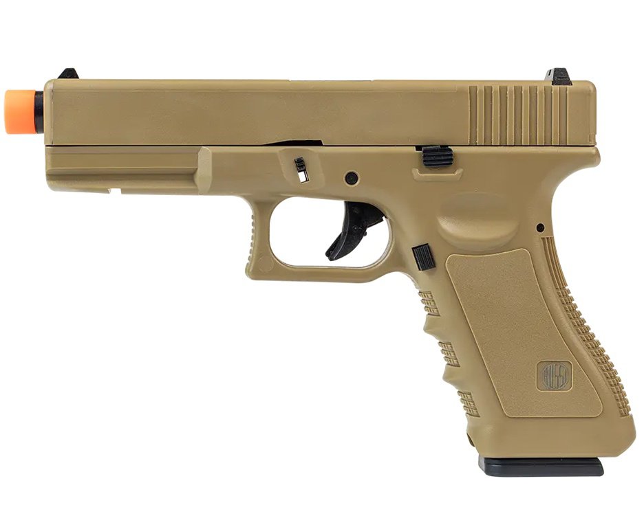 Pistola de Airsoft Green Gas V17 Tan Blowback 6mm - Rossi + GBB + BBS