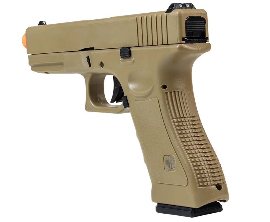 Pistola de Airsoft Green Gas V17 Tan Blowback 6mm - Rossi + GBB + BBS + Case + Alvos
