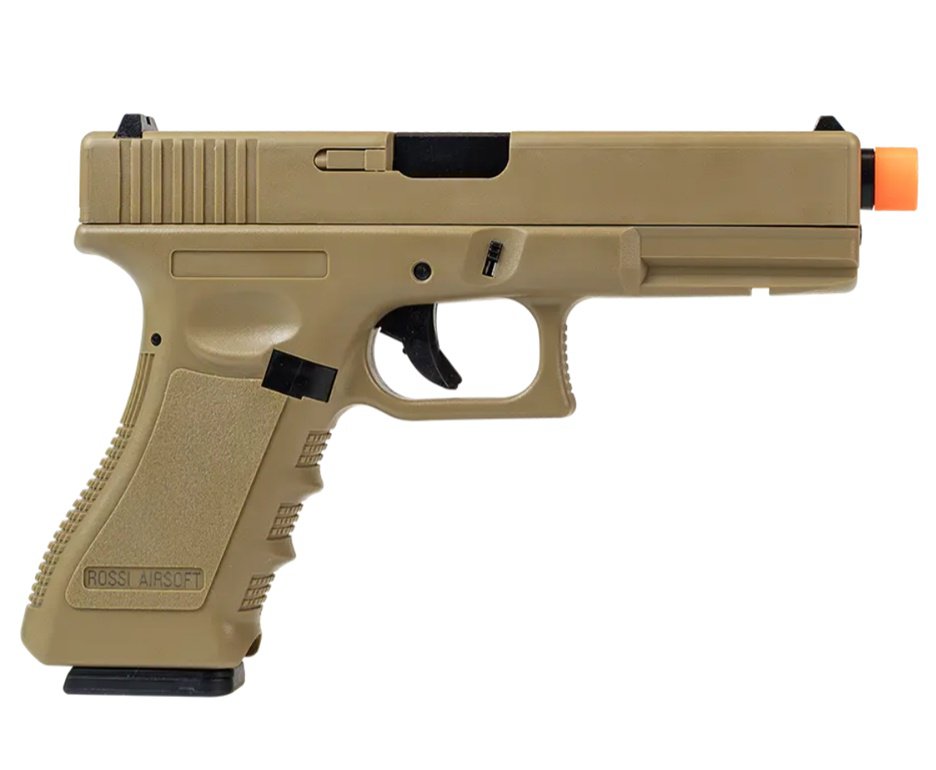 Pistola de Airsoft Green Gas V17 Tan Blowback 6mm - Rossi + GBB + BBS + Case + Alvos + Kamuff + Laser