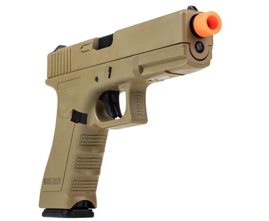 Pistola de Airsoft Green Gas V17 Tan Blowback 6mm - Rossi + GBB + BBS + Case + Alvos + Kamuff + Laser