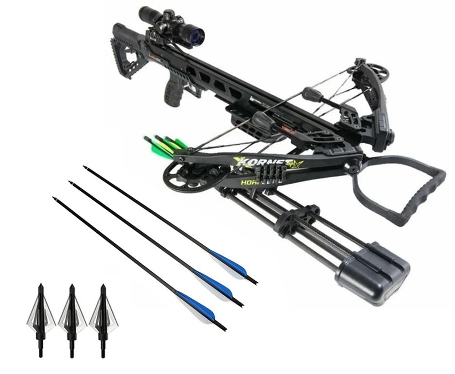 Besta / Balestra Composta Kornet Maxx 210 Libras + Luneta 4x32 Artemis By Hori-Zone + Kit 3 Setas De Carbono + Ponteira de Caça