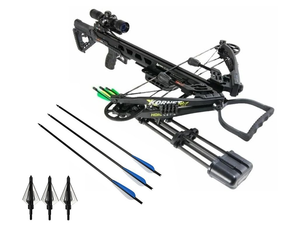 Besta / Balestra Composta Kornet Maxx 210 Libras + Luneta 4x32 Artemis By Hori-Zone + Kit 3 Setas De Carbono + Ponteira de Caça