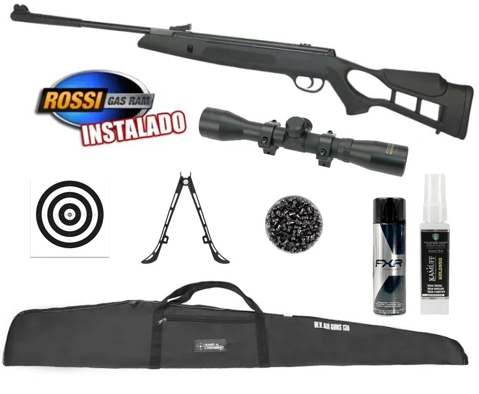 Carabina de Pressão Hatsan Striker Edge 6,35mm Gás Ram 60kg - Rossi + Capa + Luneta 4x32 + Chumbo + Alvos + Bipé + Kamuff + Desengripante / Anticorrosivo