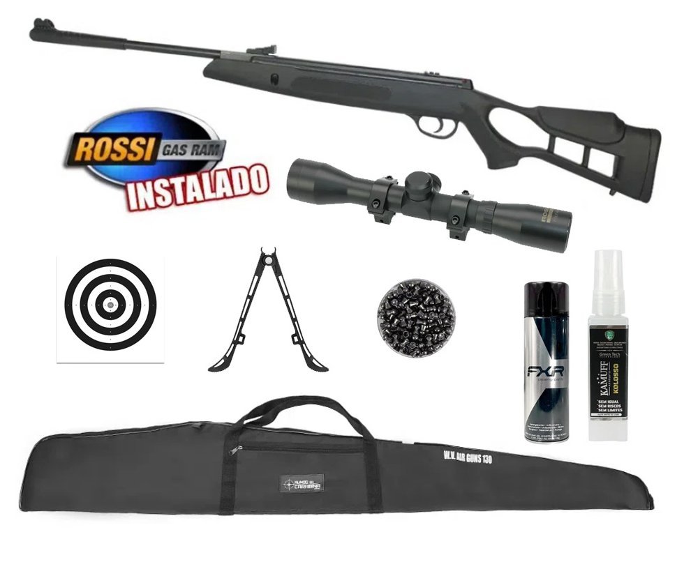Carabina de Pressão Hatsan Striker Edge 6,35mm Gás Ram 60kg - Rossi + Capa + Luneta 4x32 + Chumbo + Alvos + Bipé + Kamuff + Desengripante / Anticorrosivo