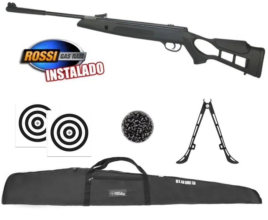 Carabina de Pressão Hatsan Striker Edge 6,35mm Gás Ram 60kg - Rossi + Capa + Chumbo + Alvos + Bipé