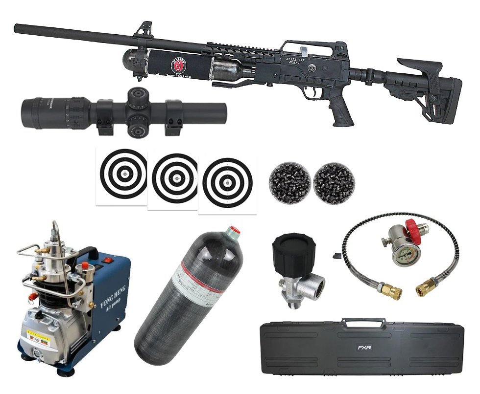 Carabina de Pressão PCP Hatsan Blitz 777 Full Auto 6.35mm - Hatsan + Luneta 1-7x24  + Chumbos + Alvos + Case + Compressor + Scuba 6,8 L