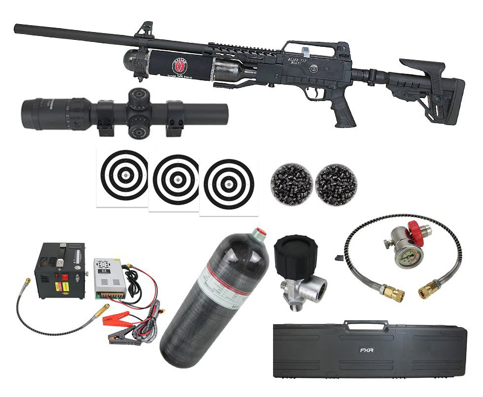Carabina de Pressão PCP Hatsan Blitz 777 Full Auto 6.35mm - Hatsan + Luneta 1-7x24 + Chumbos + Alvos + Case + Compressor Portátil Trivolt Compact