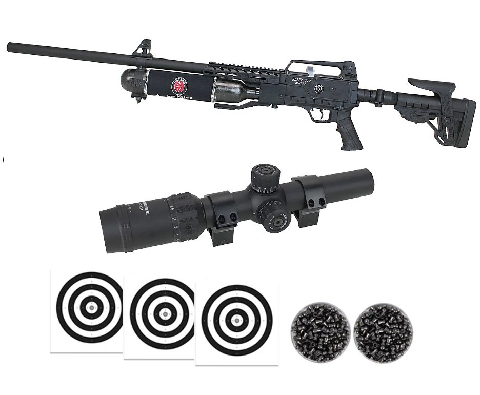 Carabina de Pressão PCP Hatsan Blitz 777 Full Auto 6.35mm - Hatsan + Luneta 1-7x24  + Chumbos + Alvos