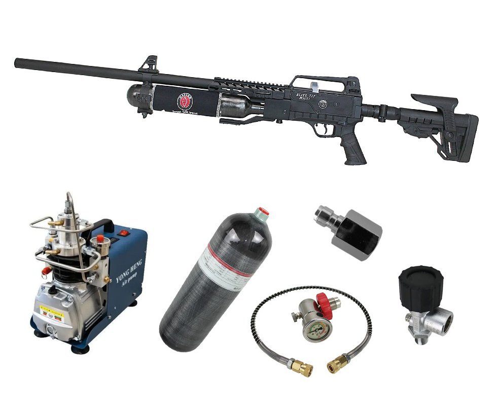 Carabina de Pressão PCP Hatsan Blitz 777 Full Auto 6.35mm - Hatsan + Compressor + Scuba 6,8 L