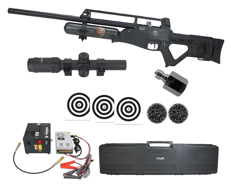 Carabina de Pressão PCP Hatsan Blitz Full Auto 6.35mm - Hatsan + Luneta 1-7x24 + Chumbo + Alvos + Case + Compressor Portátil Trivolt Compact