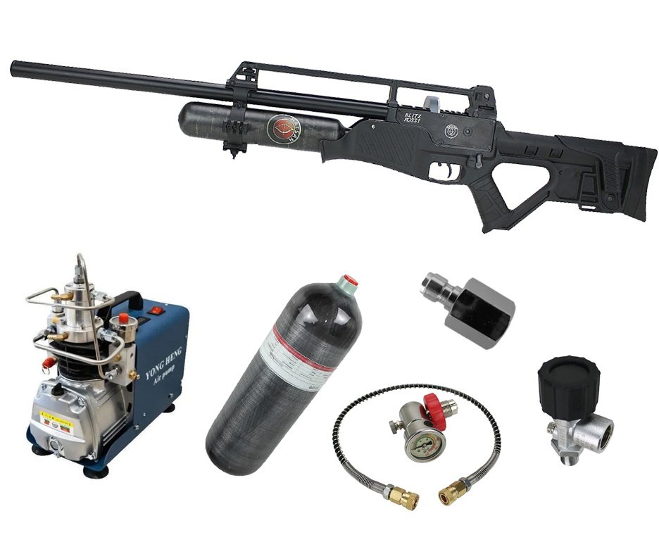 Carabina de Pressão PCP Hatsan Blitz Full Auto 6.35mm - Hatsan + Compressor + Scuba 6,8 L