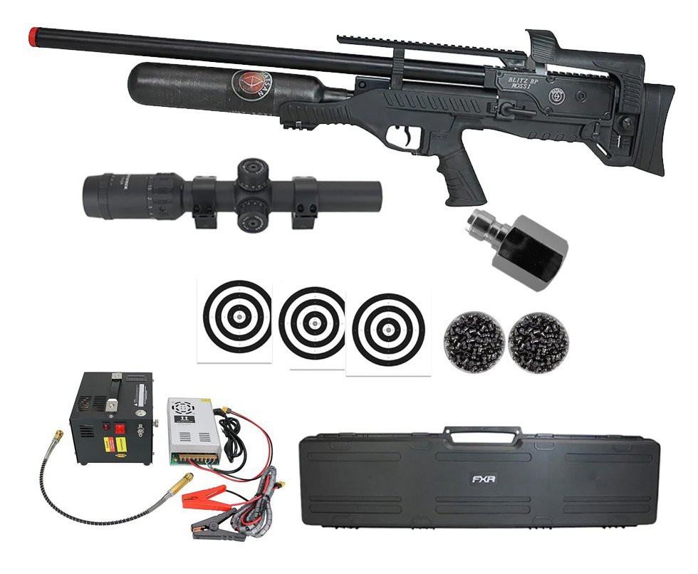 Carabina de Pressão PCP Hatsan Blitz BP Full Auto 6.35mm - Hatsan + Luneta 1-7x24  + Chumbos + Alvos + Case + Compressor