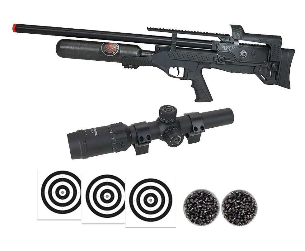 Carabina de Pressão PCP Hatsan Blitz BP Full Auto 6.35mm - Hatsan + Luneta 1-7x24 + Chumbos + Alvos