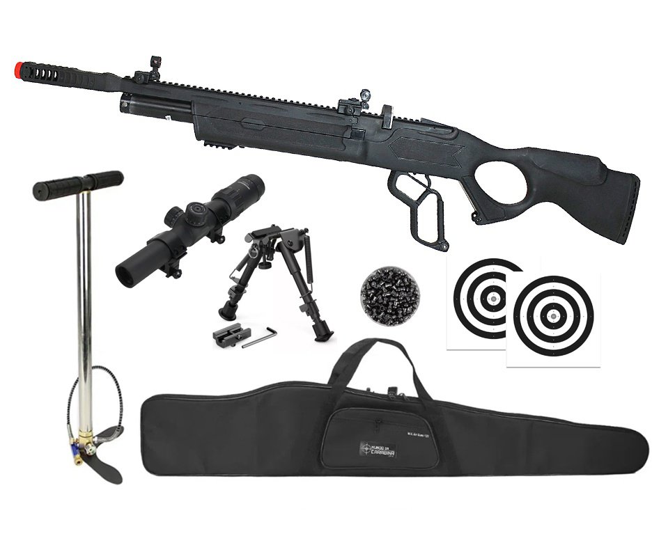 Carabina de Pressão PCP Hatsan Vectis 6.35 Lever Action+ Bomba + Capa + Luneta 1-7x24 + Chumbo + Alvos + Bipé