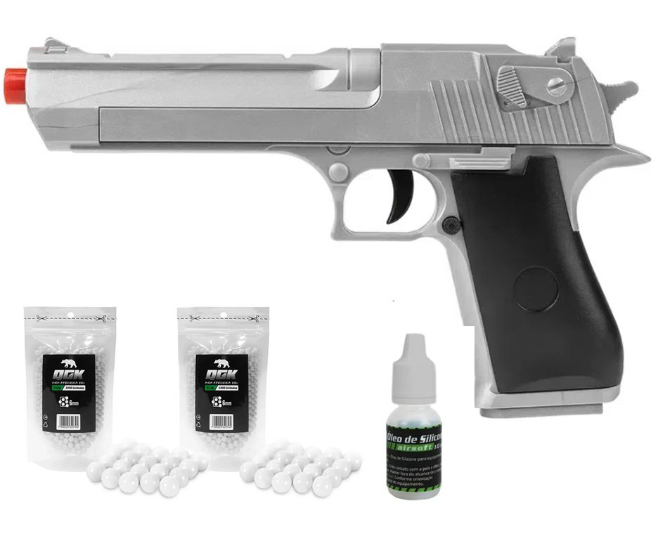 Pistola de Airsoft VG Desert Eagle Silver V30 Mola 6,0mm - Rossi + BB´S + Óleo