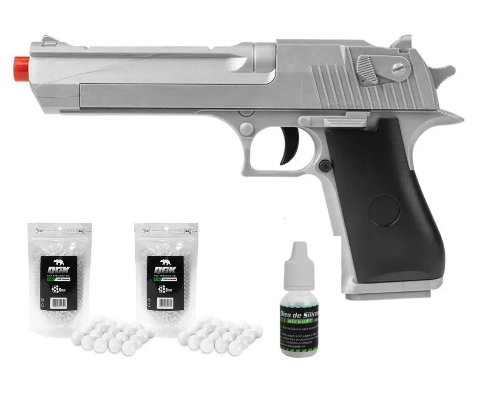 Pistola de Airsoft VG Desert Eagle Silver V30 Mola 6,0mm - Rossi + BB´S + Óleo