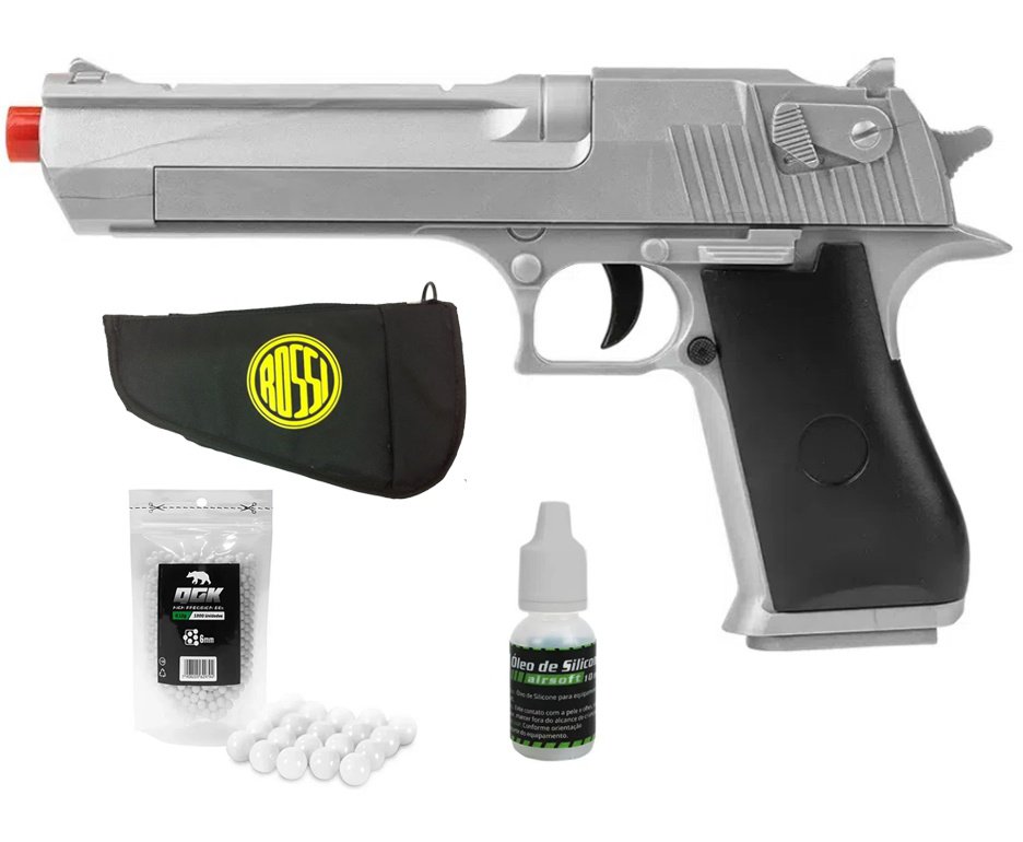 Pistola de Airsoft VG Desert Eagle Silver V30 Mola 6,0mm - Rossi + BBS + Óleo + Capa