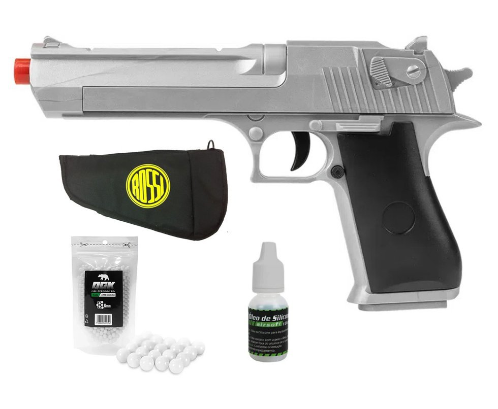 Pistola de Airsoft VG Desert Eagle Silver V30 Mola 6,0mm - Rossi + BBS + Óleo + Capa