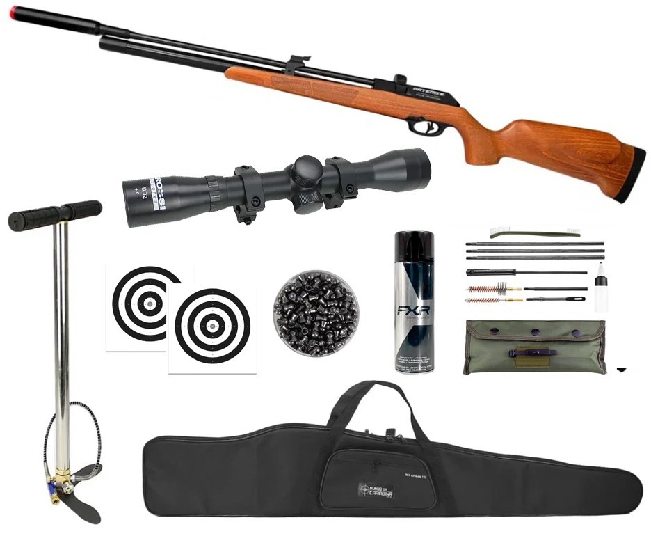Carabina PCP Artemis PR900W G3 5,5mm - FXR Artemis + Bomba + Capa + Luneta 4x32 + Chumbo + Alvos + Desengripante / Anticorrosivo + Kit da Limpeza