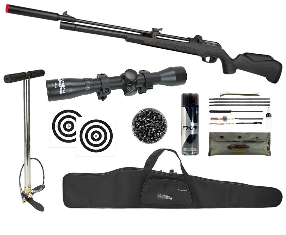 Carabina PCP Artemis PR900S G3 Black 5,5mm - FXR Artemis + Bomba + Capa + Luneta 4x32 + Chumbo + Alvos + Desengripante / Anticorrosivo + Kit da Limpeza