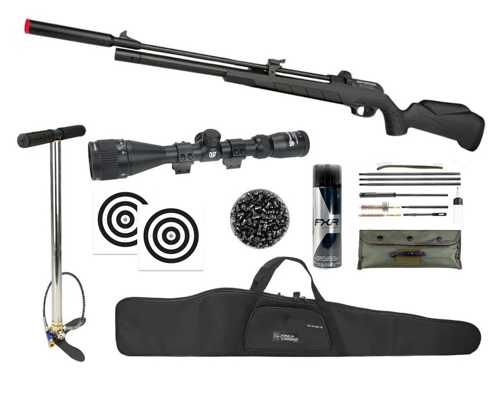 Carabina PCP Artemis PR900S G3 Black 5,5mm - FXR Artemis + Bomba + Capa + Luneta 3-9x40 + Chumbo + Alvos + Desengripante / Anticorrosivo + Kit da Limpeza