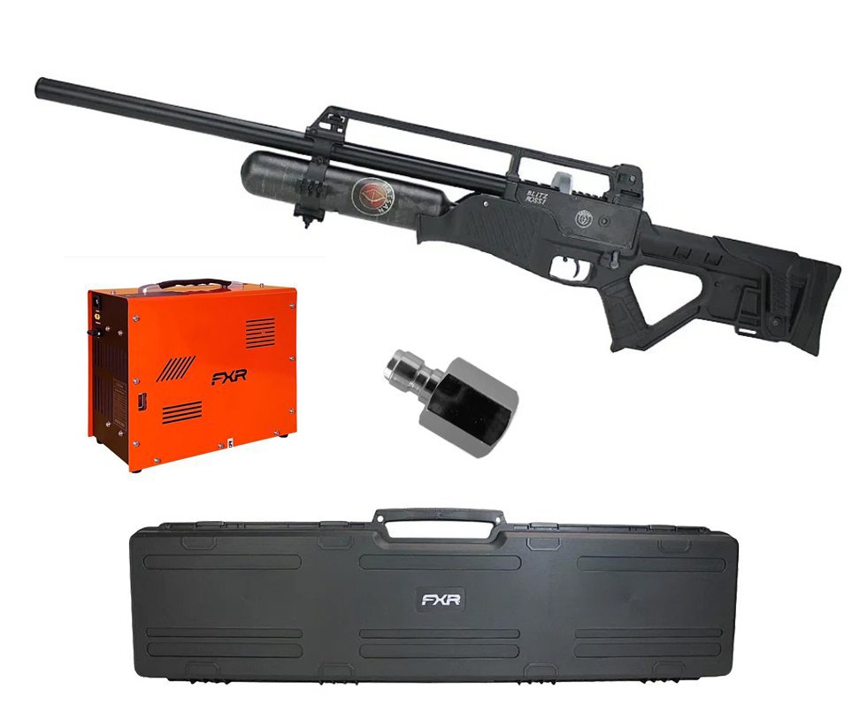Carabina de Pressão PCP Hatsan Blitz Full Auto 6.35mm - Hatsan + Case + Compressor Trivolt Auto Stop 2 Coolers