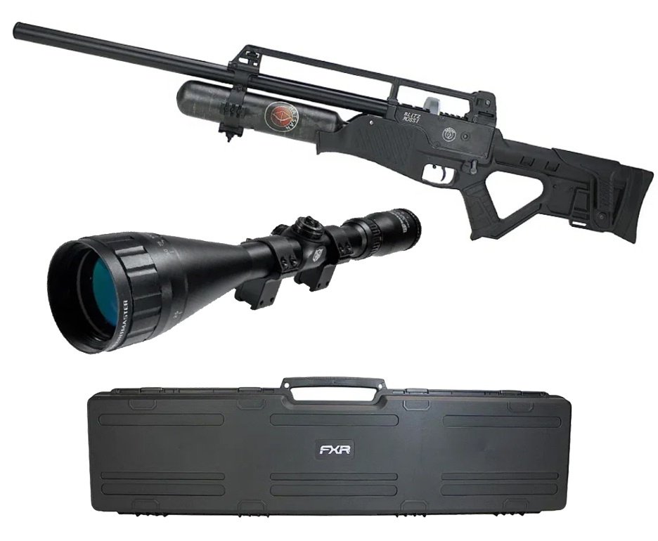 Carabina de Pressão PCP Hatsan Blitz Full Auto 6.35mm - Hatsan + Case + Luneta Nikko Stirling Mountmaster  4-16x50