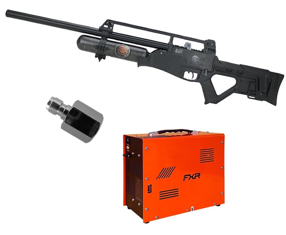Carabina de Pressão PCP Hatsan Blitz Full Auto 6.35mm - Hatsan + Compressor Trivolt Auto Stop 2 Coolers