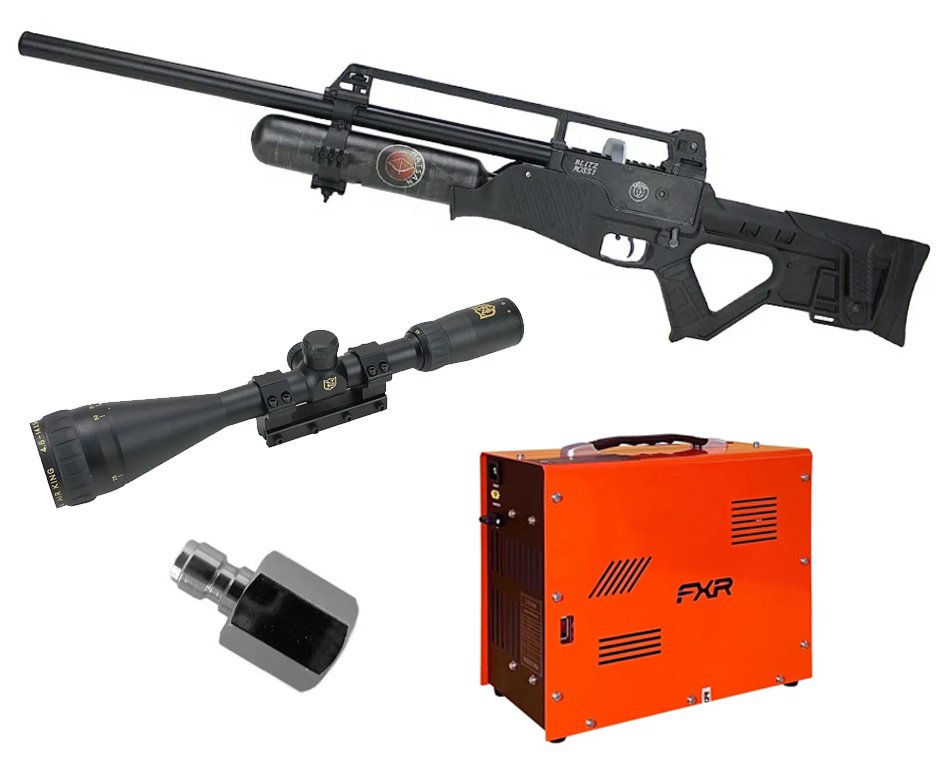 Carabina de Pressão PCP Hatsan Blitz Full Auto 6.35mm - Hatsan + Compressor Portátil Trivolt 2 Coolers + Luneta Nikko Sterling Airking 4.5-14x50