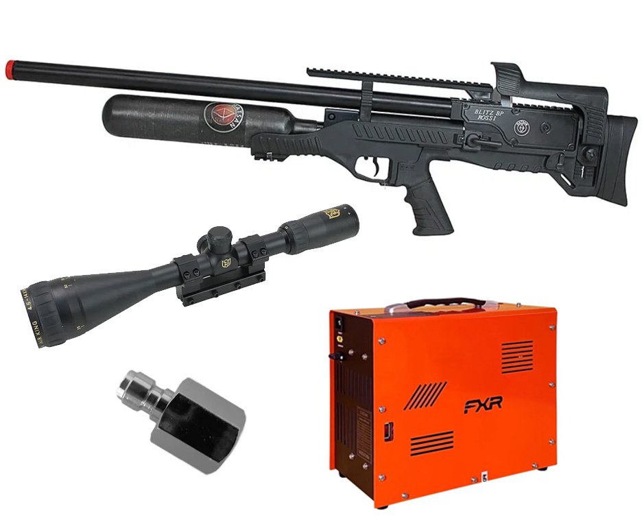 Carabina de Pressão PCP Hatsan Blitz BP Full Auto 6.35mm - Hatsan + Compressor Portátil Trivolt 2 Coolers + Luneta Nikko Sterling Airking 4.5-14x50