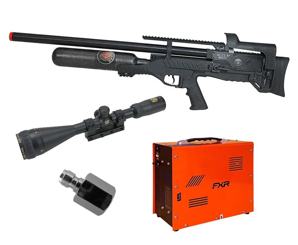 Carabina de Pressão PCP Hatsan Blitz BP Full Auto 6.35mm - Hatsan + Compressor Portátil Trivolt 2 Coolers + Luneta Nikko Sterling Airking 4.5-14x50