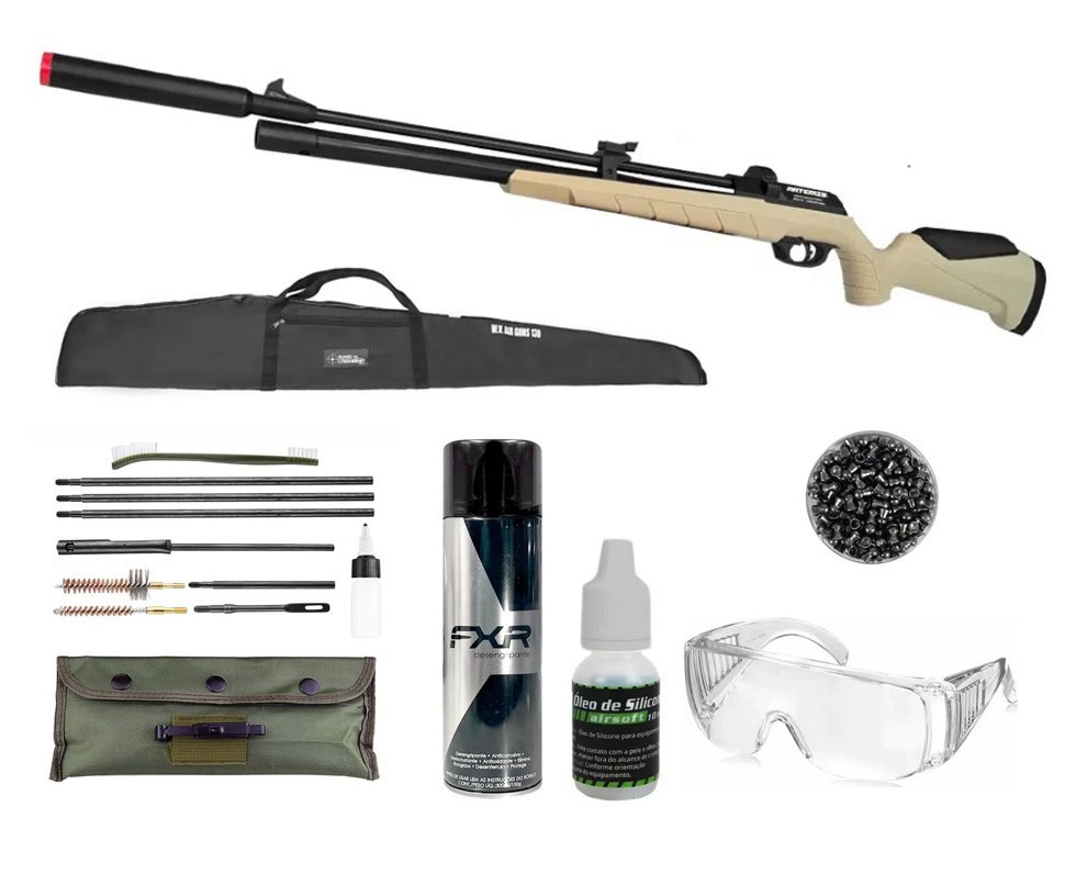 Carabina de Pressão Artemis PCP PR900T G3 Tan 5,5mm - FXR + Capa + Desengripante + Kit Limpeza + Óleo de Silicone + Chumbinho + Óculos