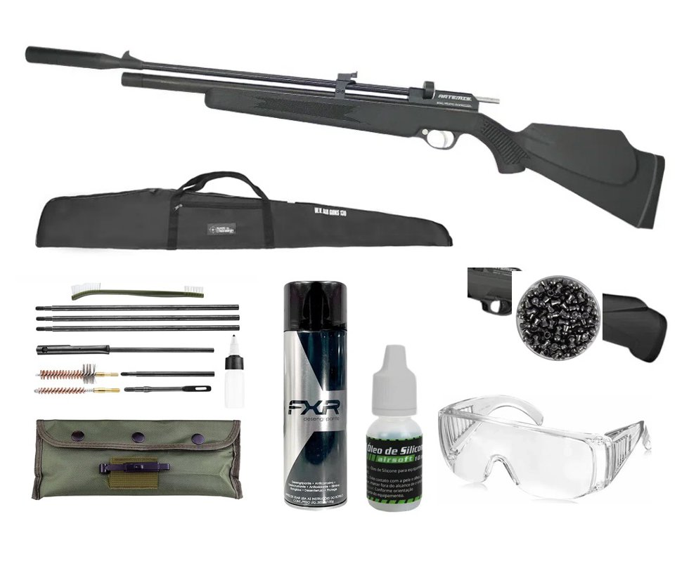 Carabina De Pressão PCP PR900S G2 Polímero 5,5mm New Generation Artemis + Capa + Desengripante + Kit Limpeza + Óleo de Silicone + Chumbinho + Óculos