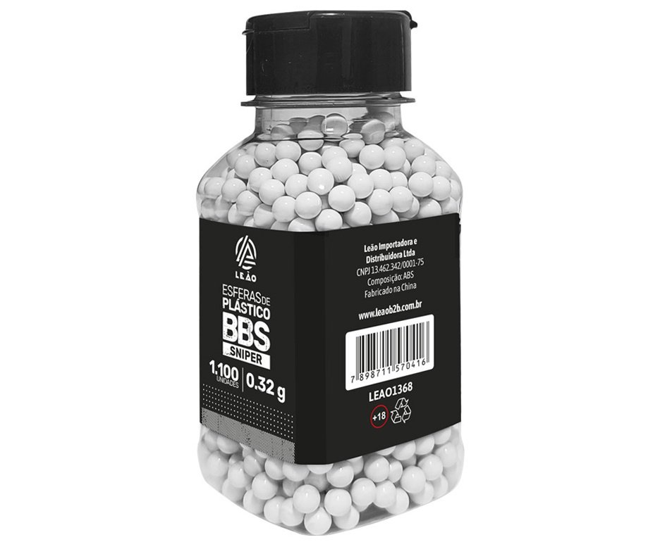 Esfera Airsoft BBs Leão 0.32g 6mm pote com 1100 bolinhas