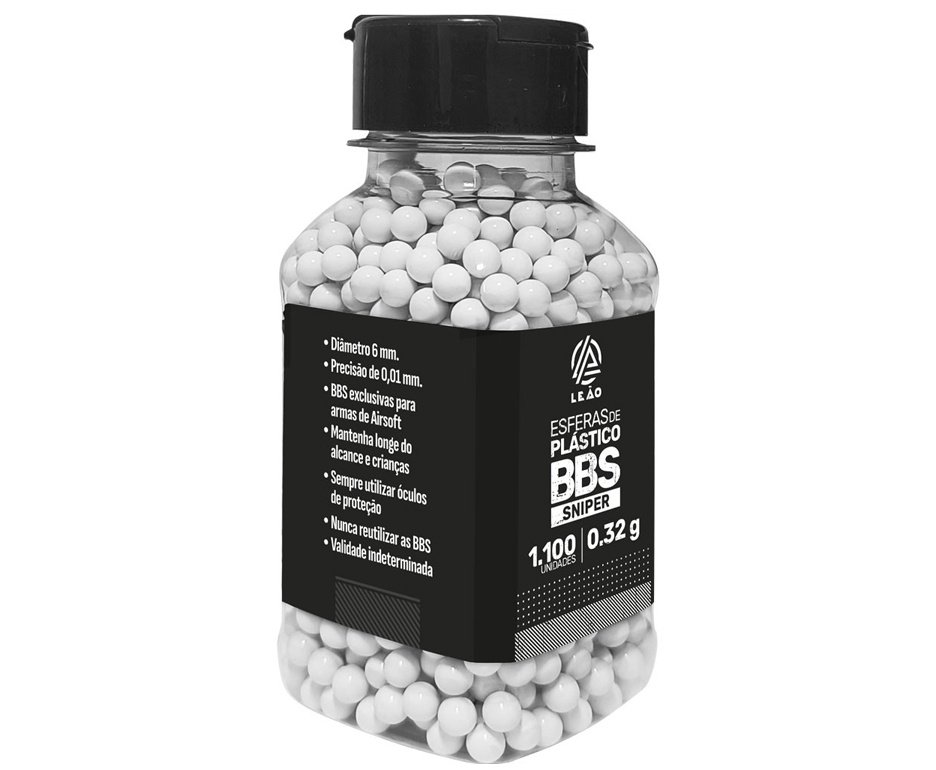 Esfera Airsoft BBs Leão 0.32g 6mm pote com 1100 bolinhas
