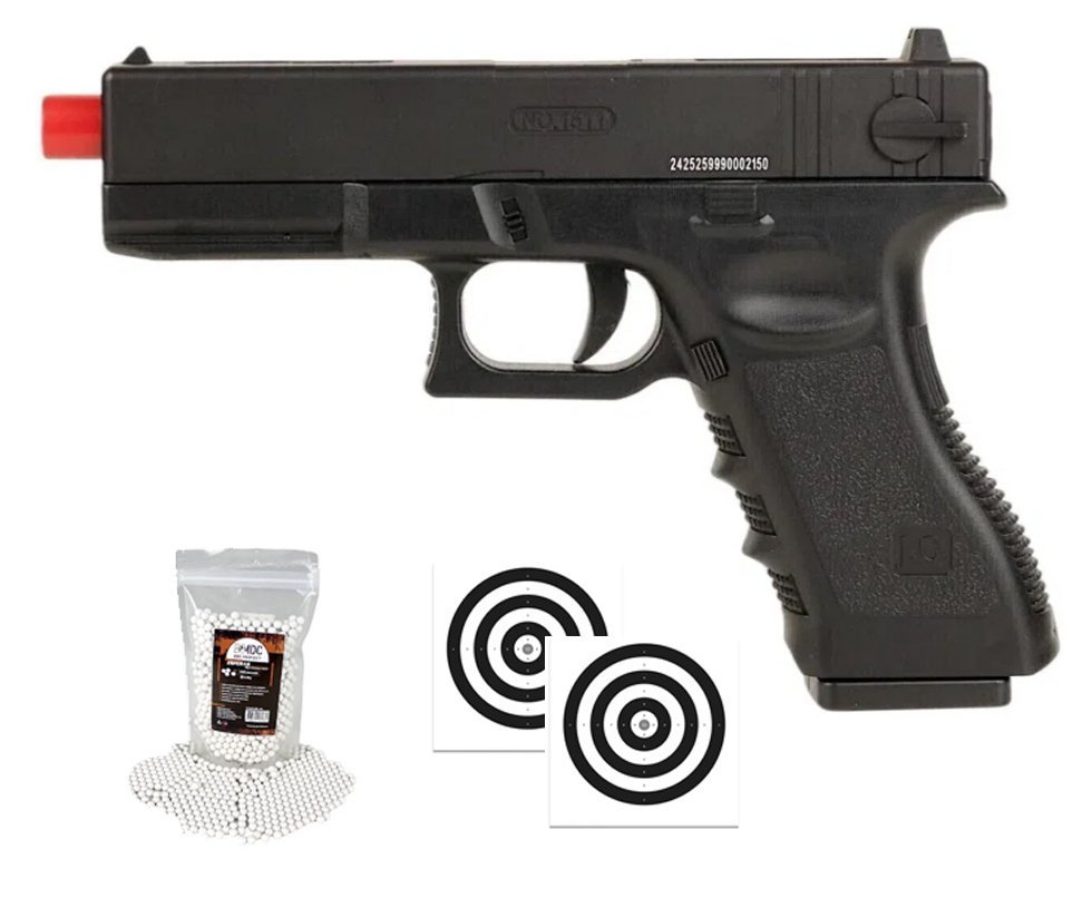 Pistola de Airsoft Glock CBT G17 Slide Metal Spring 6mm - Combat + Alvos + BBS