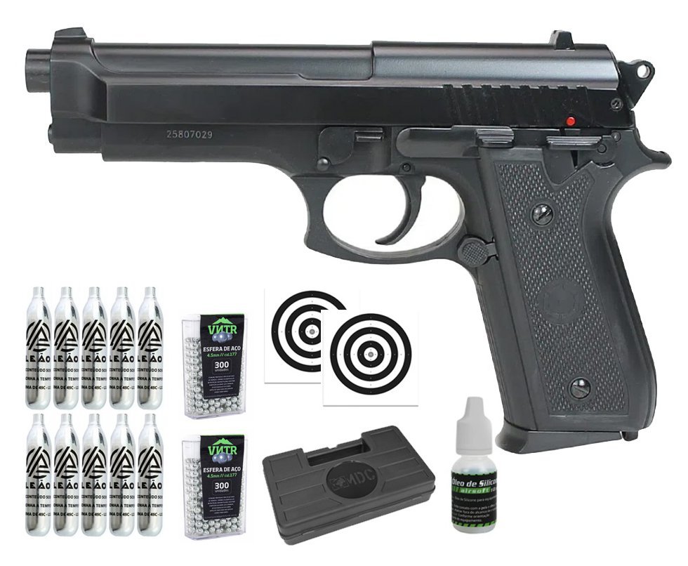 Pistola de Pressão CO2 Mauser 4.5 Full Metal Blowback - KWC Rossi + Alvos + Co2 + BBS + Case + Óleo