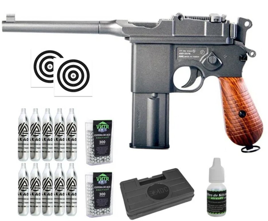 Pistola de Pressão CO2 Mauser 4.5 Full Metal Blowback - KWC Rossi + Alvos + Co2 + BBS + Case + Óleo