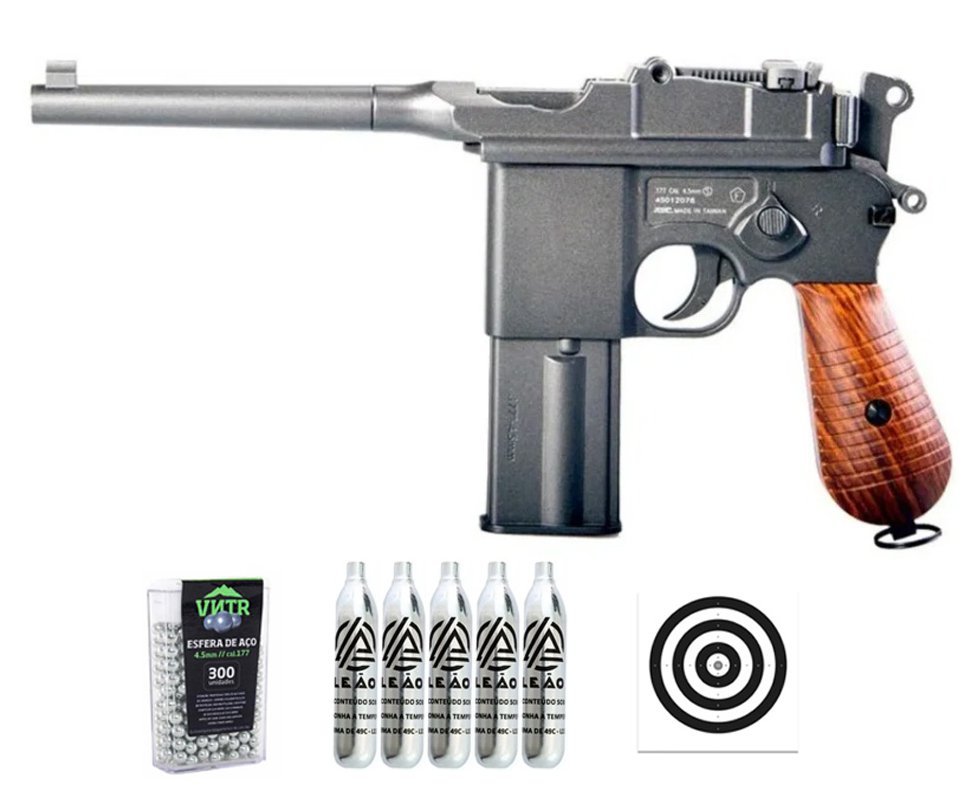 Pistola de Pressão CO2 Mauser 4.5 Full Metal Blowback - KWC Rossi + Alvos + Co2 + BBS