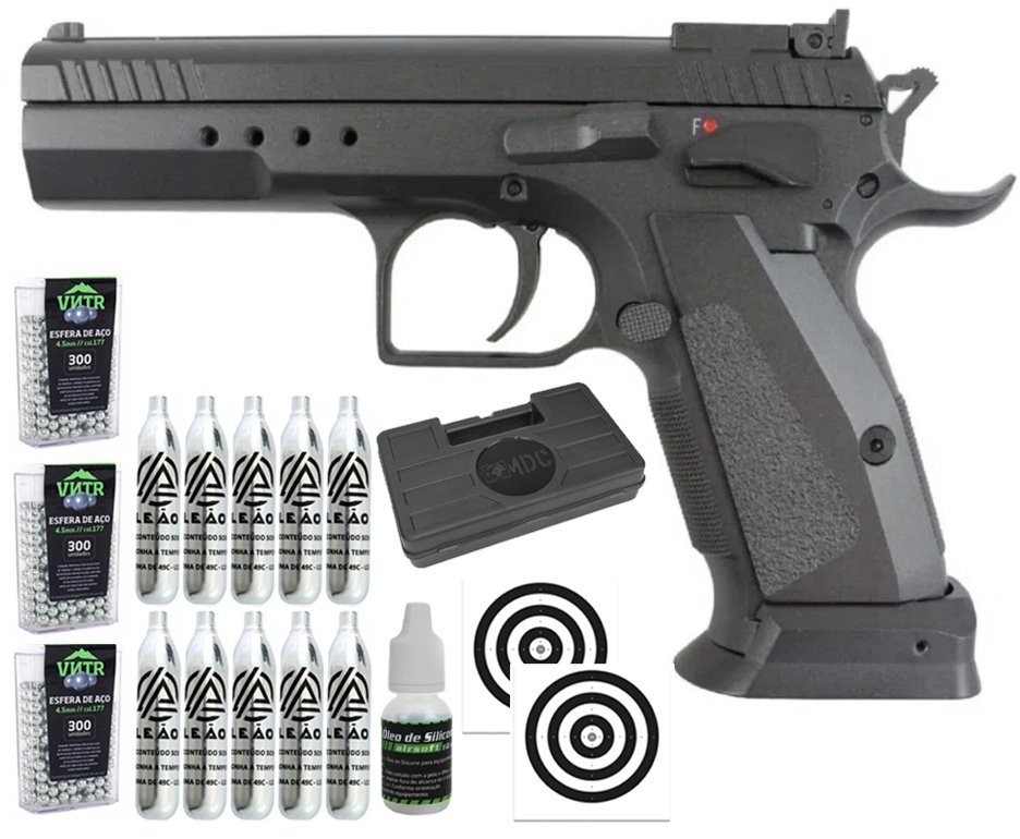 Pistola de Pressão CO2 Tanfoglio 4.5 Full Metal Blowback - KWC Rossi + Alvos + BBS + Co2 + Case + Óleo