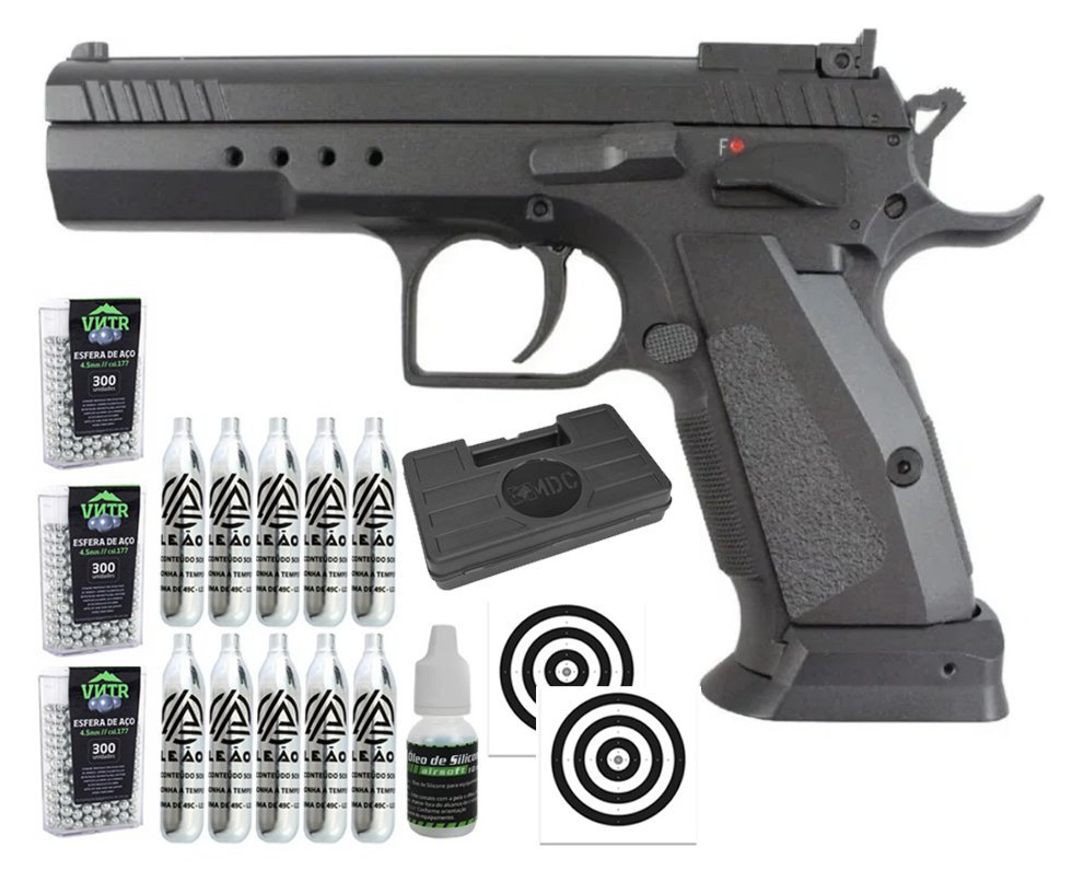 Pistola de Pressão CO2 Tanfoglio 4.5 Full Metal Blowback - KWC Rossi + Alvos + BBS + Co2 + Case + Óleo