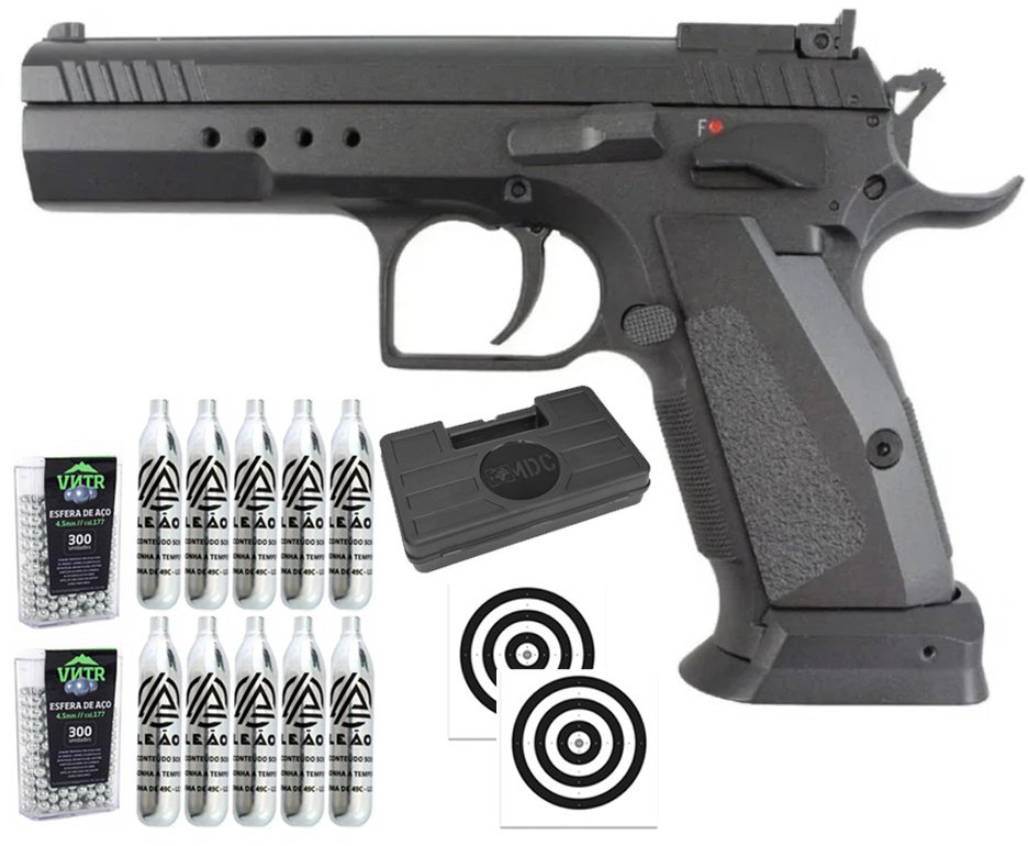 Pistola de Pressão CO2 Tanfoglio 4.5 Full Metal Blowback - KWC Rossi + Alvos + BBS + Co2 + Case