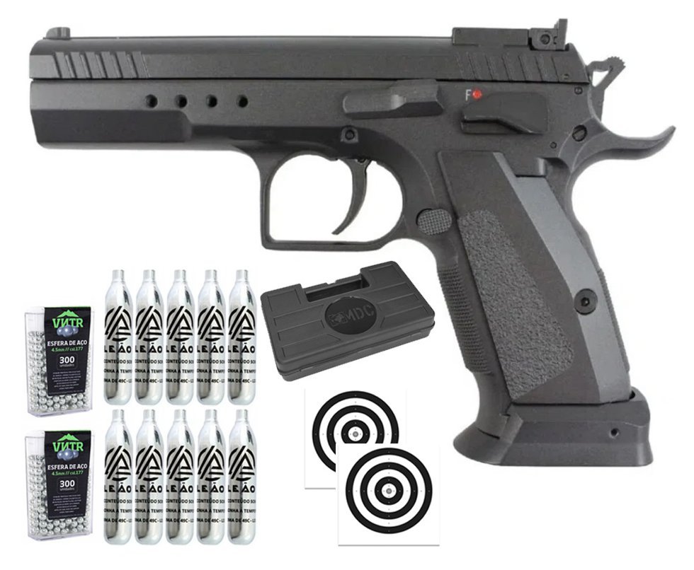 Pistola de Pressão CO2 Tanfoglio 4.5 Full Metal Blowback - KWC Rossi + Alvos + BBS + Co2 + Case